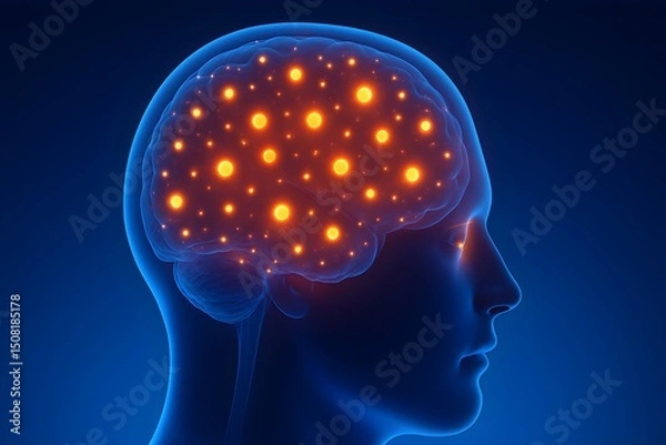 Obraz Glowing brain with neural activity symbolizes epilepsy and brain function.