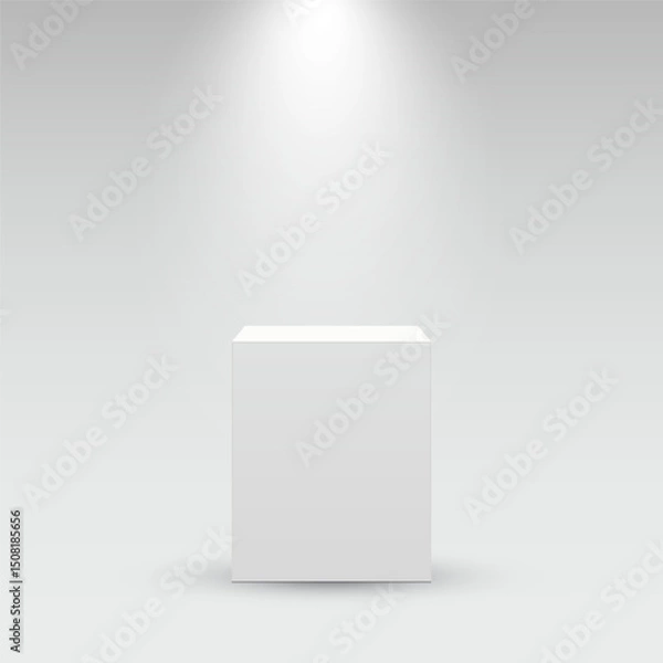 Obraz Realistic podium cube in an abstract room.  The stage for the showcase, the layout of the product display. Vector illustration
