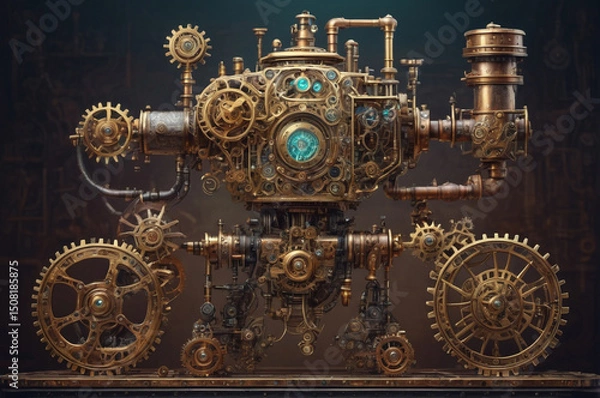 Obraz Intricate Steampunk Machinery with Gears and Pipes. Generative AI.