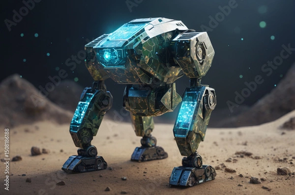 Obraz Futuristic Battle Robot in a Desert Landscape. Generative AI.