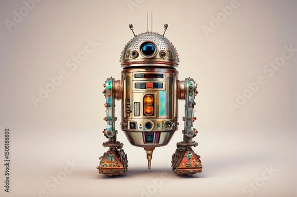 Obraz Retro-Futuristic Robot Standing in Studio. Generative AI.