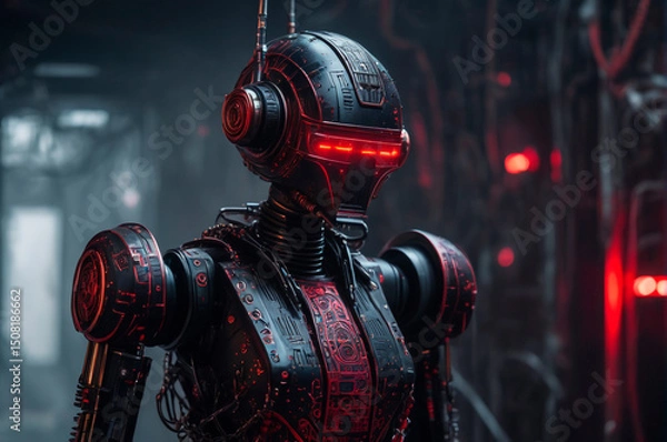 Fototapeta Futuristic Robot in Sci-Fi Environment. Generative AI.