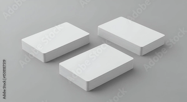 Fototapeta Stacks of blank business cards arranged on a neutral background, highlighting the clean, uncluttered design and showcasing ready-to-print business cards for marketing and branding projects.
