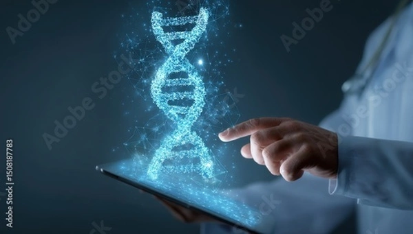 Obraz Doctor interacts with DNA graphic on tablet