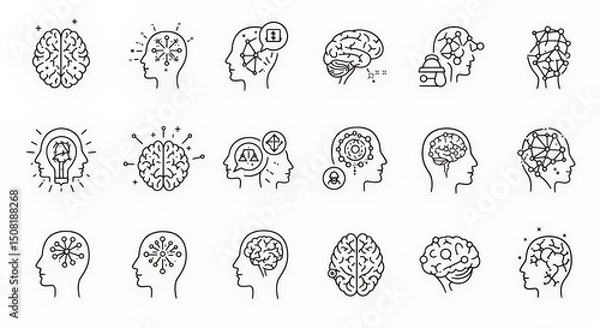 Obraz Brain and head icons for creative thinking and technology