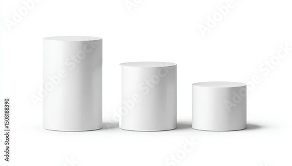 Fototapeta Three white cylindrical podiums ascending