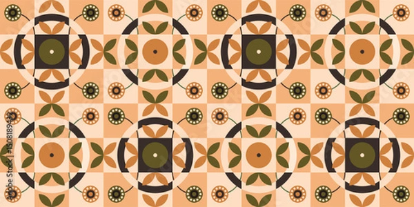 Fototapeta Geometric floral tile in brown tones.