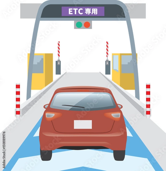 Fototapeta ETCゲートを通過している自動車のイメージイラスト
