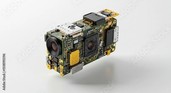 Obraz Action camera, internal components.  Detailed view of circuit board
