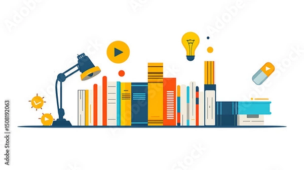 Obraz education dashboard with book, video, and test icons,