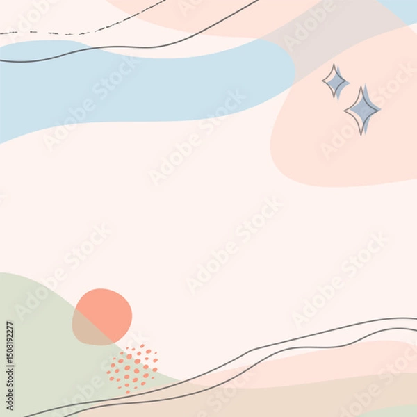 Obraz Abstract pastel background with flowing shapes, overlapping layers, sparkles, and hand-drawn lines. Soft vector design ideal for posters, banners, invitations, branding, or web and social media use.