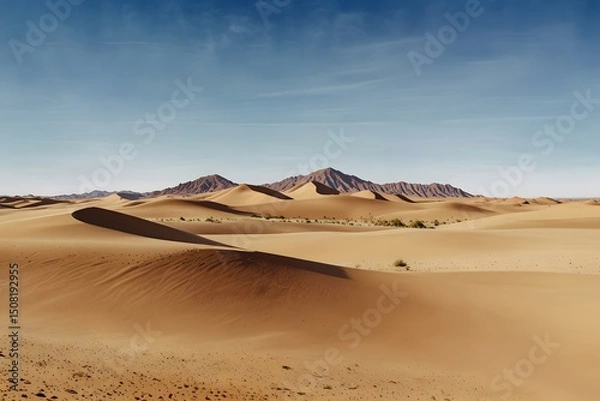 Obraz Desert sand blending into a clear blue sky in watercolor style