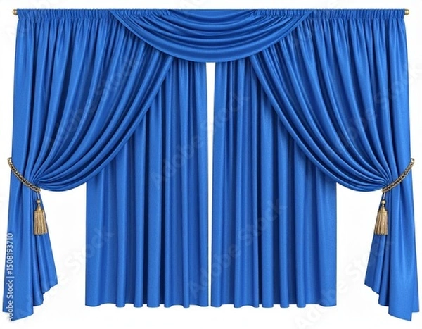 Fototapeta blue curtain of a theater on a white background 3d rendering