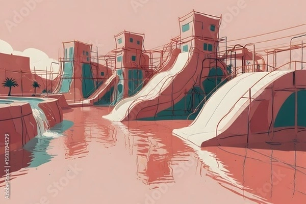 Obraz Futuristic tech waterpark in abstract line art style