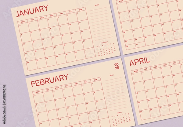 Fototapeta Minimal Calendar Layout