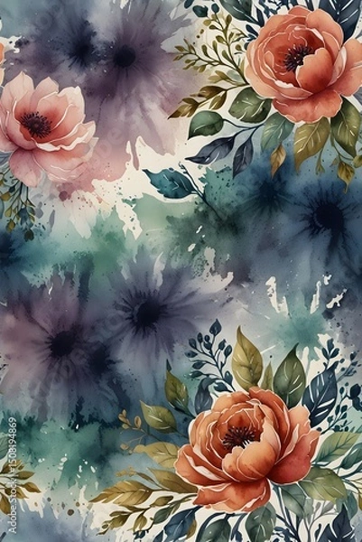 Fototapeta Harmonious patterns in textiles and fabrics in watercolor style