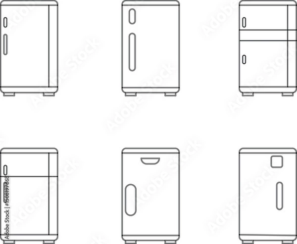 Fototapeta Smart Refrigerator icon set. fridge icons sign vector template elements, Kitchen items line art silhouette creativity, Icons for designs, Home Appliances, web page, mobile apps, cooling purposes.