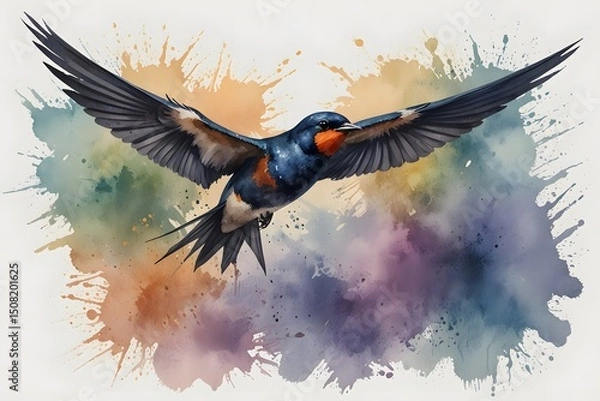 Obraz Swallow flight in watercolor style