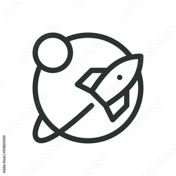 Fototapeta Cosmos line icon, rocket flying around planet vector symbol with editable stroke