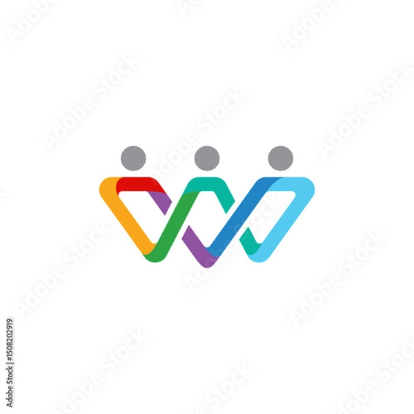 Obraz W letter and three connected people logo