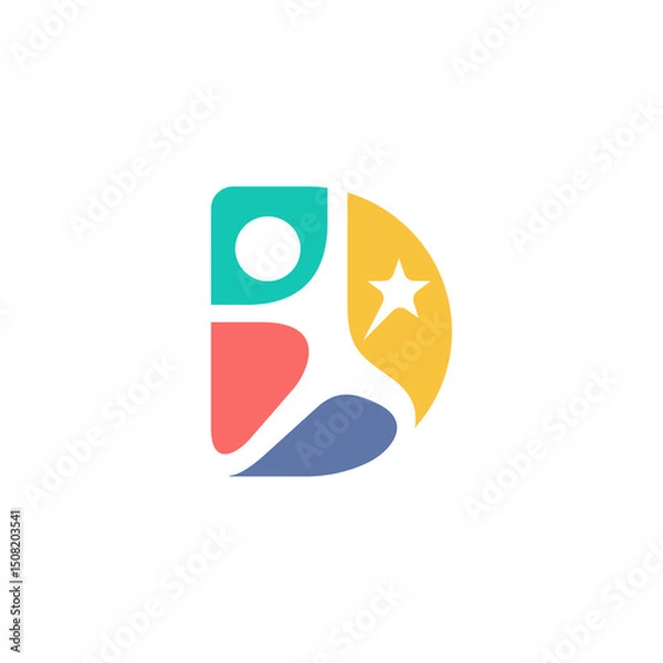Obraz D letter and people logo with shining stars element