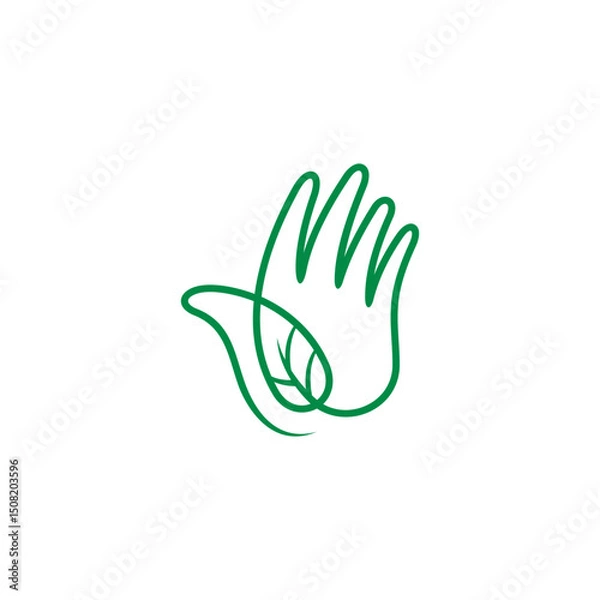 Obraz Hand logo with green leaf simple lines