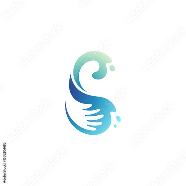 Obraz S letter and hand logo with water splash effect