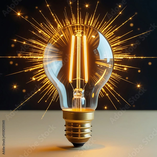 Fototapeta Bright glowing lightbulb, a shining concept of energy and inspiration