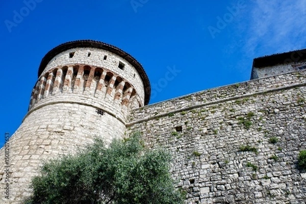 Fototapeta Brescia Castle (known as Falcone d'Italia) is a fortress built during the medieval period on the Cidneo hill in Brescia, Italy above the historic center of the city