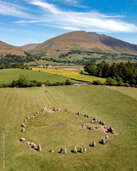 Fototapeta Aerial view of Castlerigg Prehistoric Stone Circle near Keswick in Cumbria in the northwest of England