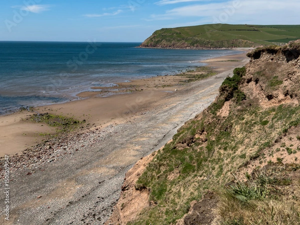 Fototapeta Fleswick Bay with St Bees Head in the distance - Cumbria in the northwest of England