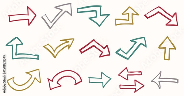 Fototapeta 手書きの矢印のイラストセット　ベクター。カラー