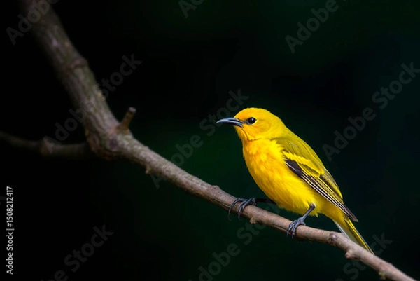 Fototapeta Bright Yellow Tanager Perched on a Tree Branch, Displaying Its Vibrant Yellow Plumage in a Tranquil Natural Setting, Vibrant Wallpaper