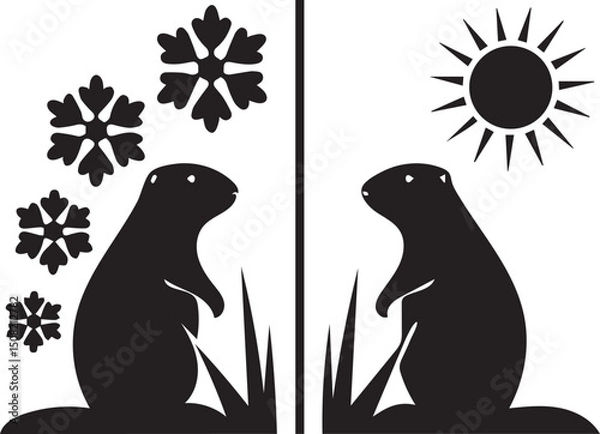 Fototapeta Groundhog shadow and no shadow seasonal contrast vector