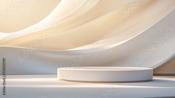 Fototapeta Cream on white background with blue wave design and futuristic texture