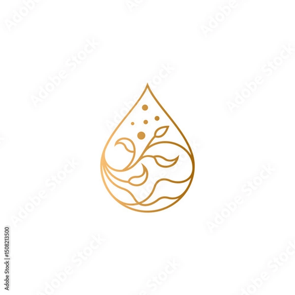Obraz Water drop luxury logo with natural leaf combination in gold color