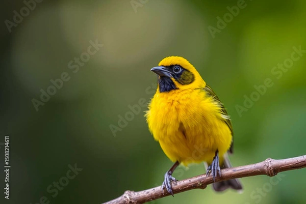 Fototapeta Bright Yellow Tanager Perched on a Tree Branch, Displaying Its Vibrant Yellow Plumage in a Tranquil Natural Setting, Vibrant Wallpaper