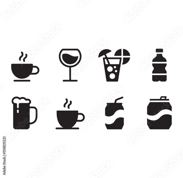 Fototapeta Silhouette Illustration of Hot Beverage Cup Icon with Steam Lines on White Background for Menu Design and Drink Concepts