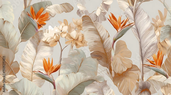Fototapeta Hand-Drawn Exotic Pattern with Banana Leaves