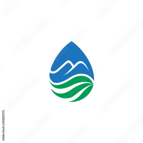 Obraz Water drop logo with mountain and leaf combination