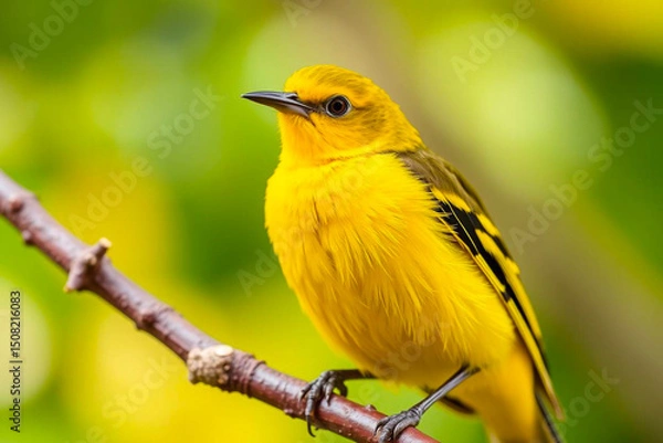 Fototapeta Bright Yellow Tanager Perched on a Tree Branch, Displaying Its Vibrant Yellow Plumage in a Tranquil Natural Setting, Vibrant Wallpaper