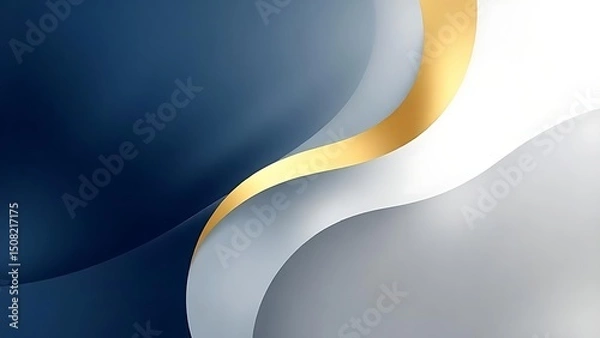Obraz Elegant Abstract Background Navy Blue, White, and Gold Swirls Design, Modern Luxury Texture