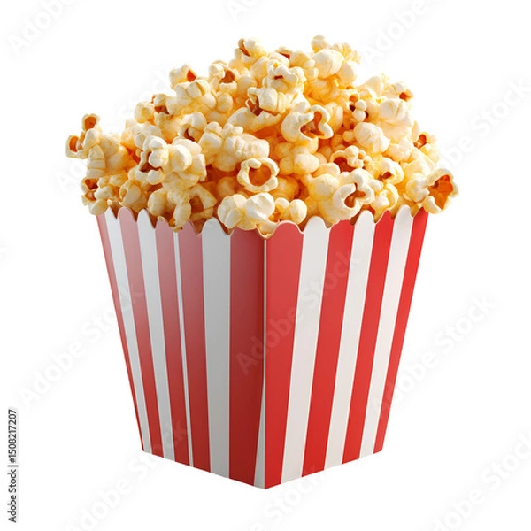 Fototapeta Buttery popcorn in a red and white striped box Movie snack time