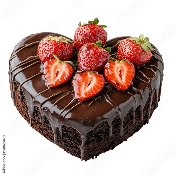Fototapeta Heart-shaped chocolate cake topped with strawberries a delicious dessert