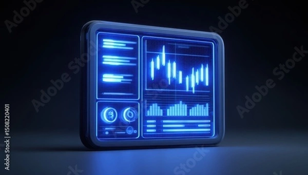Obraz Futuristic tablet displaying financial data, glowing blue interface
