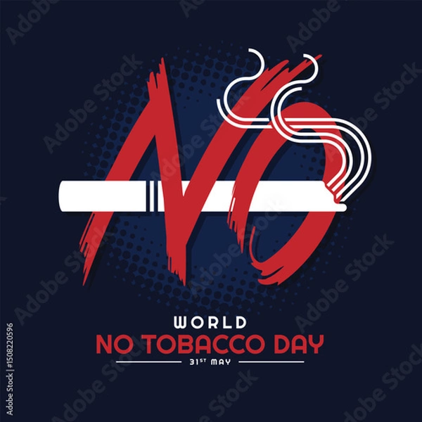 Fototapeta World No Tobacco day - Red NO letter cross white cigarette with line smoke sign on dark blue texture background vector design