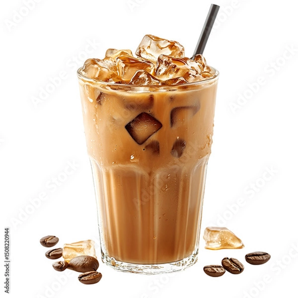 Fototapeta Iced Coffee Refreshing Summer Drink Cold Brew Coffee Beans Ice Cubes Straw