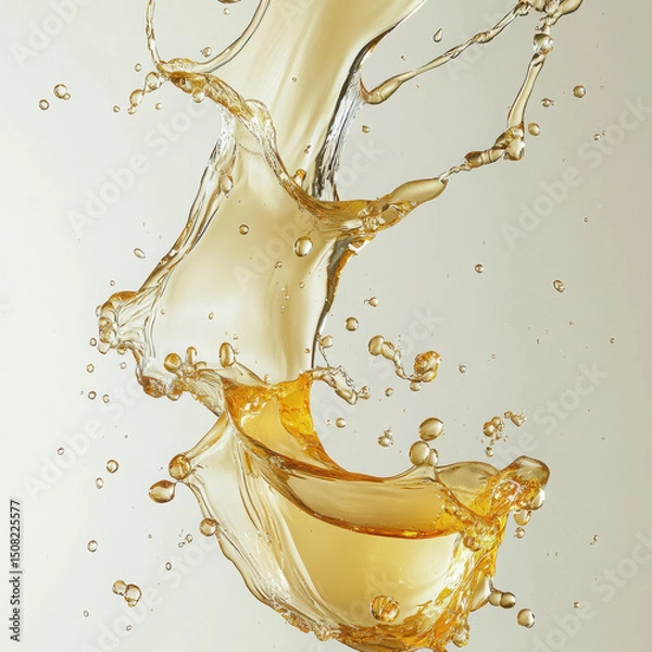 Fototapeta Dynamic splash of golden liquid against a neutral background capturing fluid motion and detail