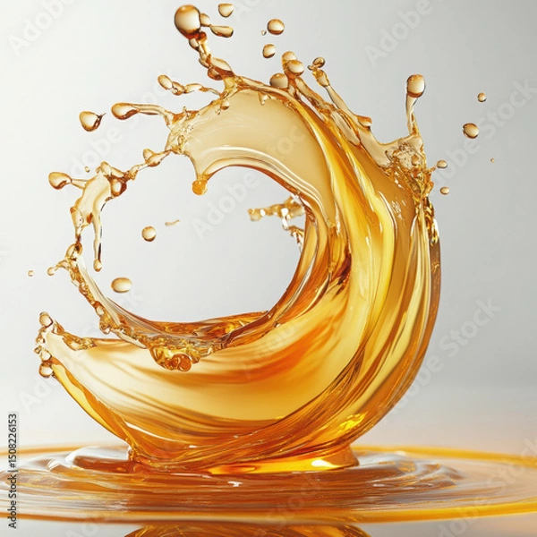 Fototapeta Dynamic amber liquid splash creating a beautiful swirl against a soft background