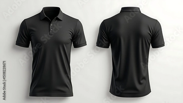 Fototapeta Classic Black Polo Shirt Mockup Front and Back Views for Design Presentation
